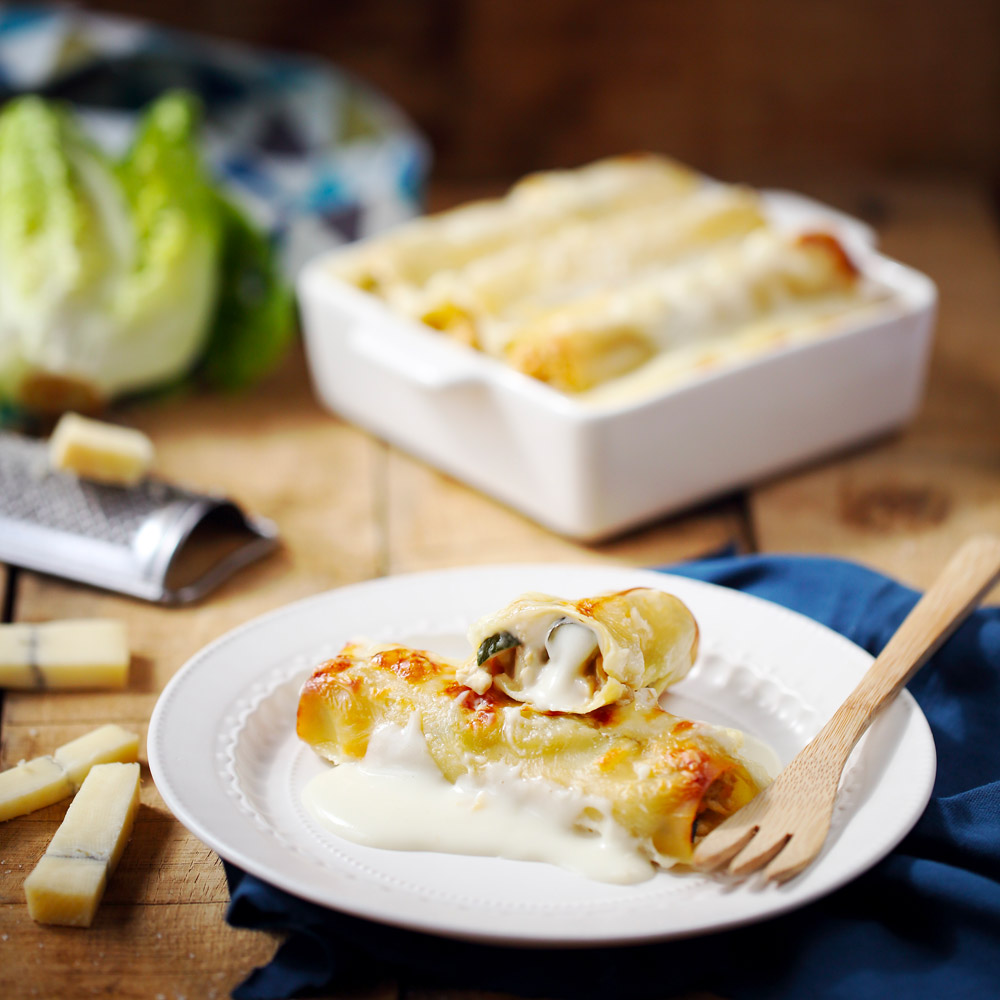 Cannelloni mit Zucchini und Huhn, Morbier-Sauce