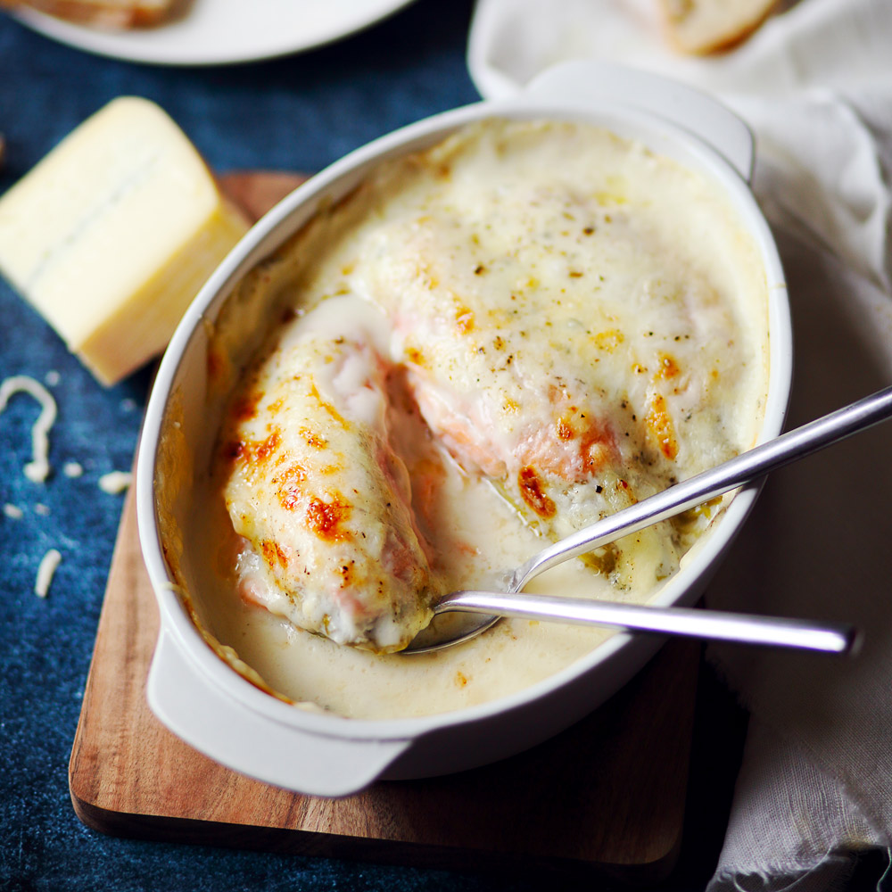 Baked Camembert or Brie with Endive as Scoop, French Recipe